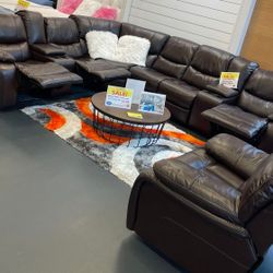 BROWN OR GREY LEATHER GEL SECTIONAL WITH 3 RECLINERS!!! JUST $50 DOWN AND 90 DAYS NO INTEREST!!! IN STOCK NOW FOR SAME DAY DELIVERY!!!