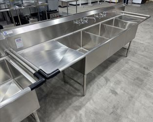 NSF 🚿 ChefAsst 103" Stainless Steel Three Compartment Commercial Sink NEW