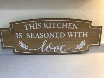 Hobby Lobby "Seasoned With Love" Wooden Kitchen Wall Sign - Like New!