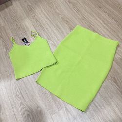 NWT Express Womens Ladies Ribbed Sleeveless Crop Top Mini Skirt Two Piece