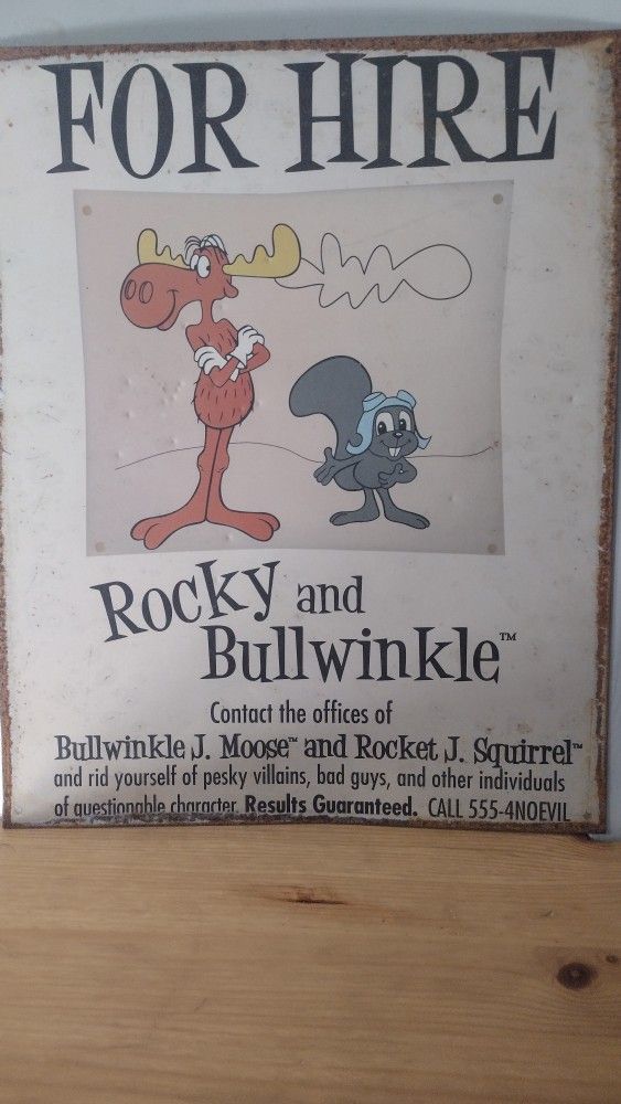 Rocky & Bullwinkle Vintage Metal Collectible Sign

