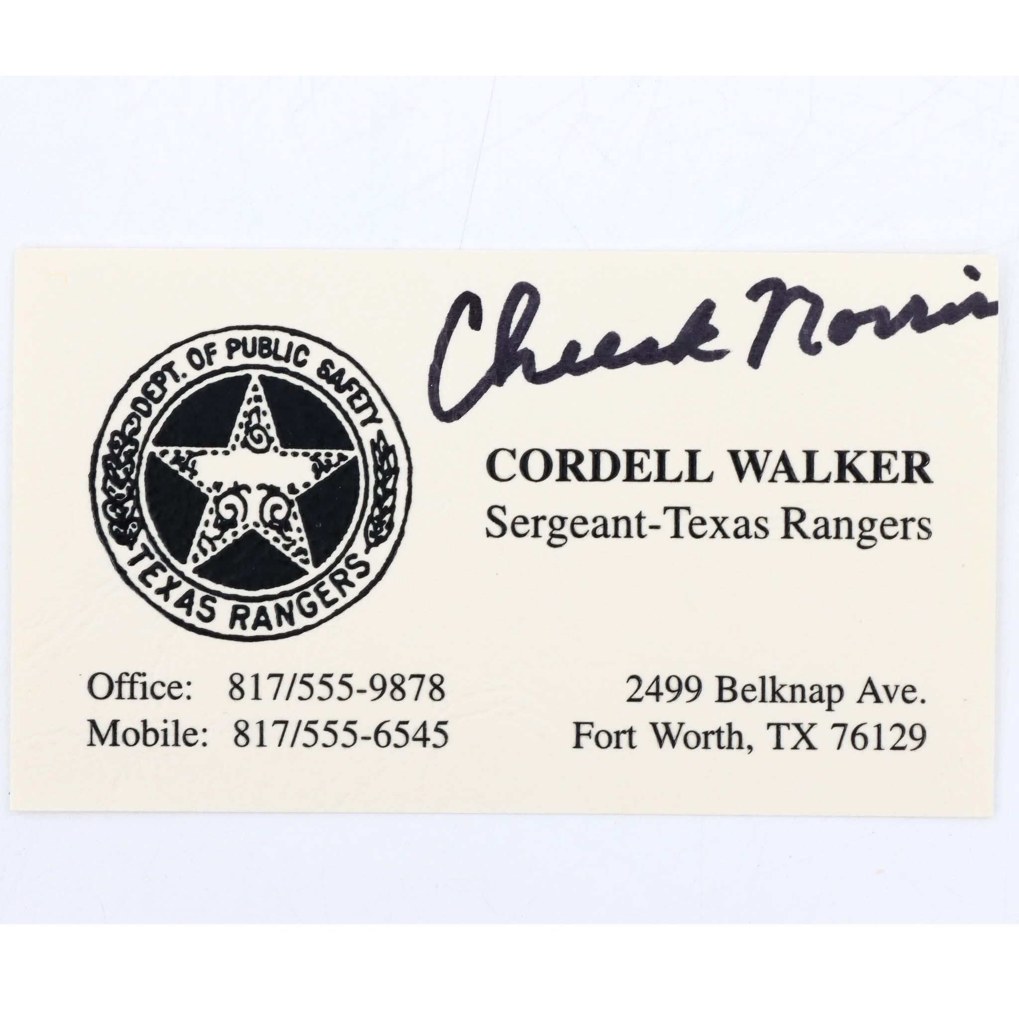 CHUCK NORRIS AUTOGRAPH SIGNED WALKER TEXAS RANGER BUSINESS CARD JSA CERTIFICATE