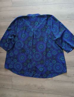 Catherine’s 3X Blue Green Floral 3/4 Sleeve Tunic Blouse Women’s Plus 26/28W