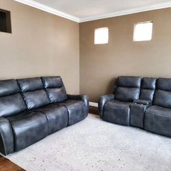 Power Reclining Leather Sofa and Loveseat Set