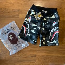 Black and white Bape shorts