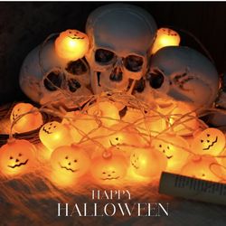 Halloween Pumpkin String Lights, LED Pumpkin Lights-20 LED 10 FT Battery Operated String Lights,2 Modes Steady/Flickering Lights for Outdoor Indoor Ha
