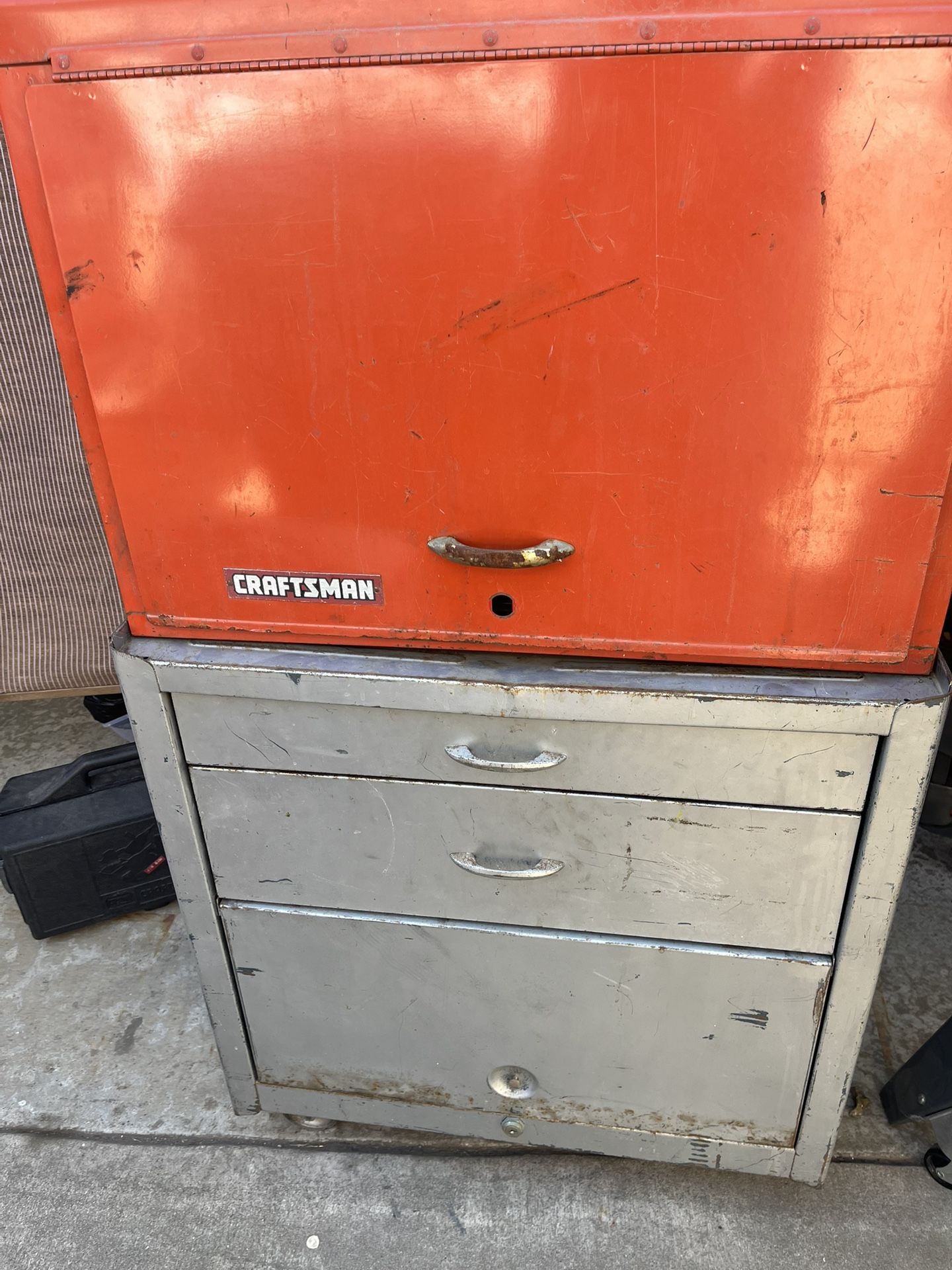 Vintage Craftsman Tool Box With Bottom Roller 2 Large Drawers and Bottom Storage Door