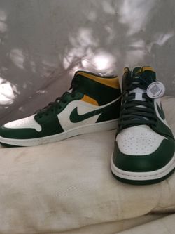 Nike Air Jordan 1 Mid Shoes "Sonics" Green Yellow White 554724-371 Authentic New