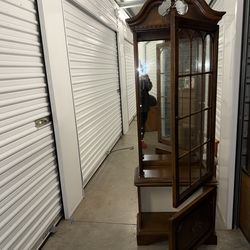 Antique English Walnut Glass Front Corner Cabinet, Circa