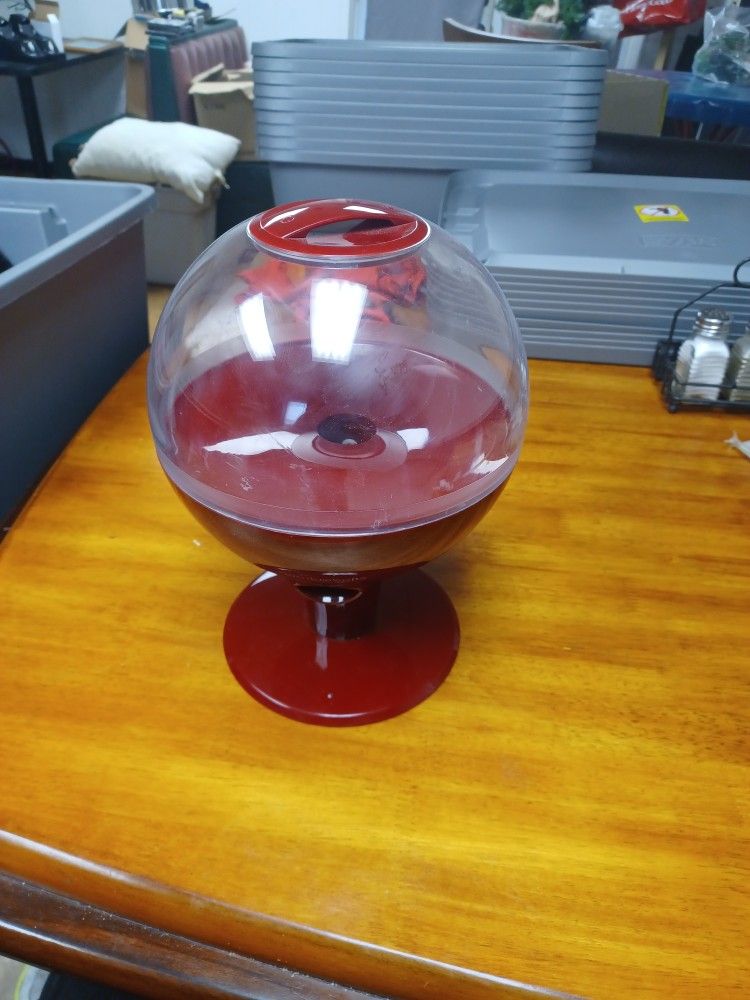 Used Red Plastic Manual Candy, Nut Dispenser