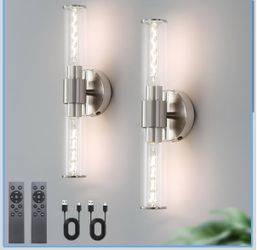 HONGREN Battery Operated Wall Sconces Set of Two Modern Rechargeable Wall Sconces with Remote Control LED Sand Nickel Wall Lights for Living Room Bedr