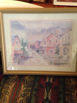 Gold frame house picture 22x19