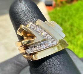 Jewelry 14k solid yellow gold  natural diamond 0.30CTW triangle bird ring size 8.75