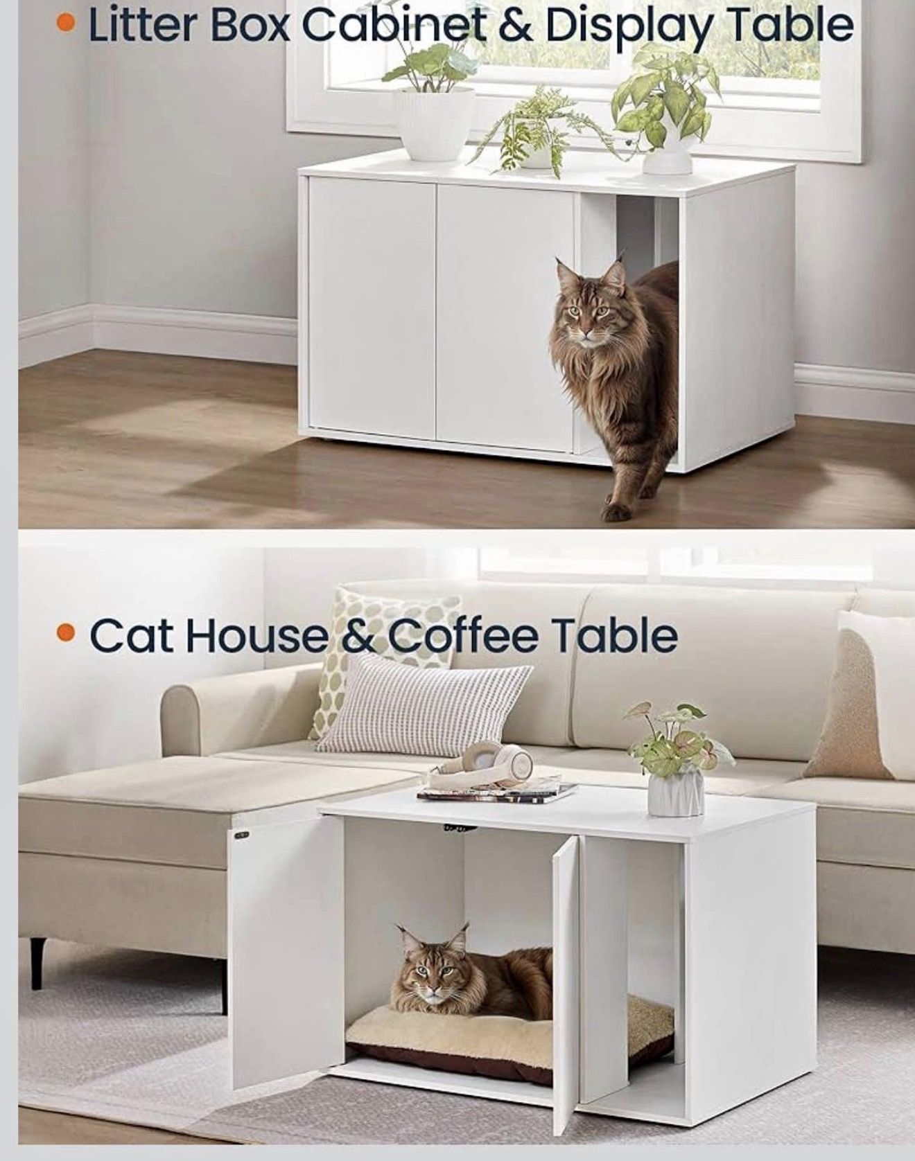 HOME Cat Litter Box Enclosure, Superfast Toolless Assembly, Litter Box Furniture for Large Cats, Push-to-Open Doors, Display Side Table, C