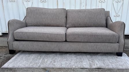 Robert Michael Fabric Sofa w/ Nailhead Trim Modern Neutral Couch