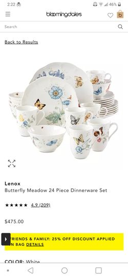 Lenox Butterfly Meadow 24 piece pc dinnerware plate bowl mug dinner cup set collection