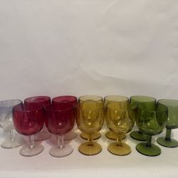 12 Vintage Bartlett Collin’s Red, Yellow, Green And Blue Thumbprint Schooners
