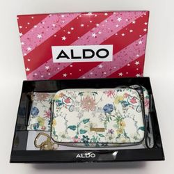 Aldo Floral Crossbody Strap 2 Side Purse Card Holder Keychain Gift Box Set