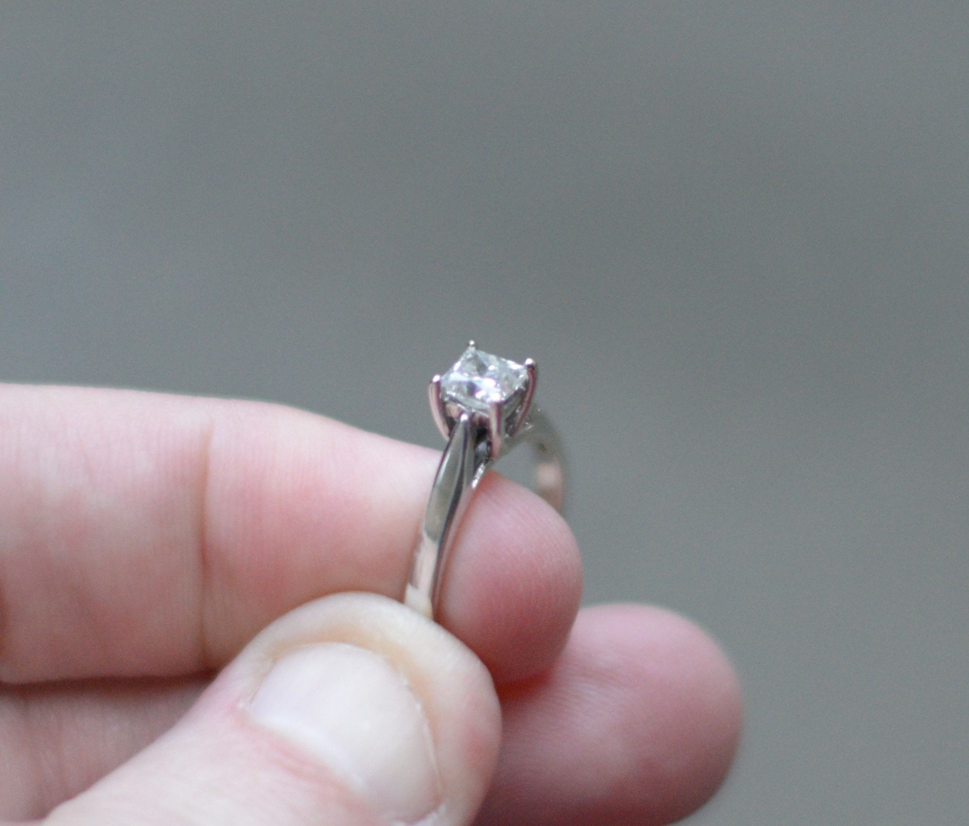 1 Carat Natural Princess Cut Diamond Ring In 14k White Gold Setting