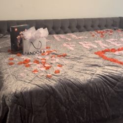 Grey Tufted  Full Size Daybed, Metal Mattresses Frame(free)