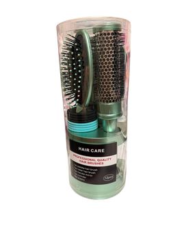 12 PIECE HAIR CARE SET / METALLIC TEAL GREEN / 2 BRUSHES / MIRROR / ORGANIZER.