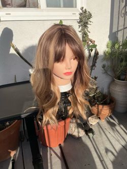 long wavy ombré wig with bangs. 20” long