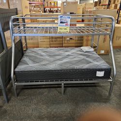 Twin Over Full  Silver Metal Bunk bed 