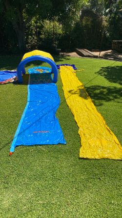 Slip and slides (2) and small pool and Intex Hi-Output Air Pump Double Quick 1