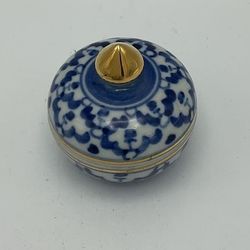Benjarong Thai Mini Jar, white & blue 2x1.5