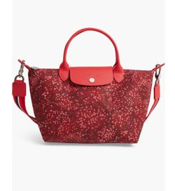 Longchamp Red Floral Top-Handle Tote