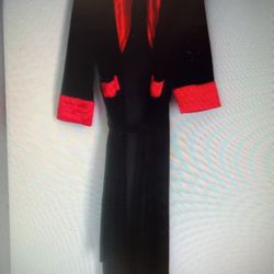 Delicates Black w/ Red Trim Satin Robe Holiday Polyester Spandex Womens Large