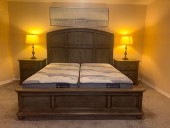Gray King Bed Frame with Headboard + 2 Matching Nightstands