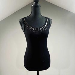 Small Black Tank with Beaded Neckline