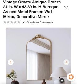 Baroque Arched Metal Framed Wall Mirror 24x43