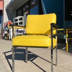1970's Chrome and Yellow Vinyl Steelcase Armchair