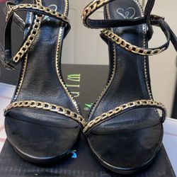 Black Heels with Gold Chain Accents 