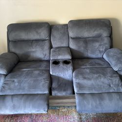 Blue Reclining Glider Console Loveseat