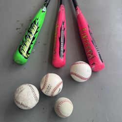 Franklin Inferno Teeball Baseball Bats 2 Pink And 1 Green barely used great grip