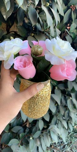 10 gold rose mason jars