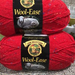 2 Skeins Lion Wool Ease Red Sprinkles Yarn