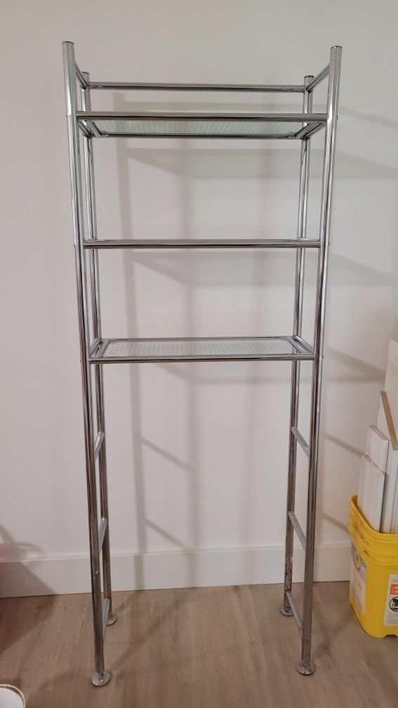 Glass And Metal Shelving Unit. Shelve For Storage. Goes Behind The Toilet. 