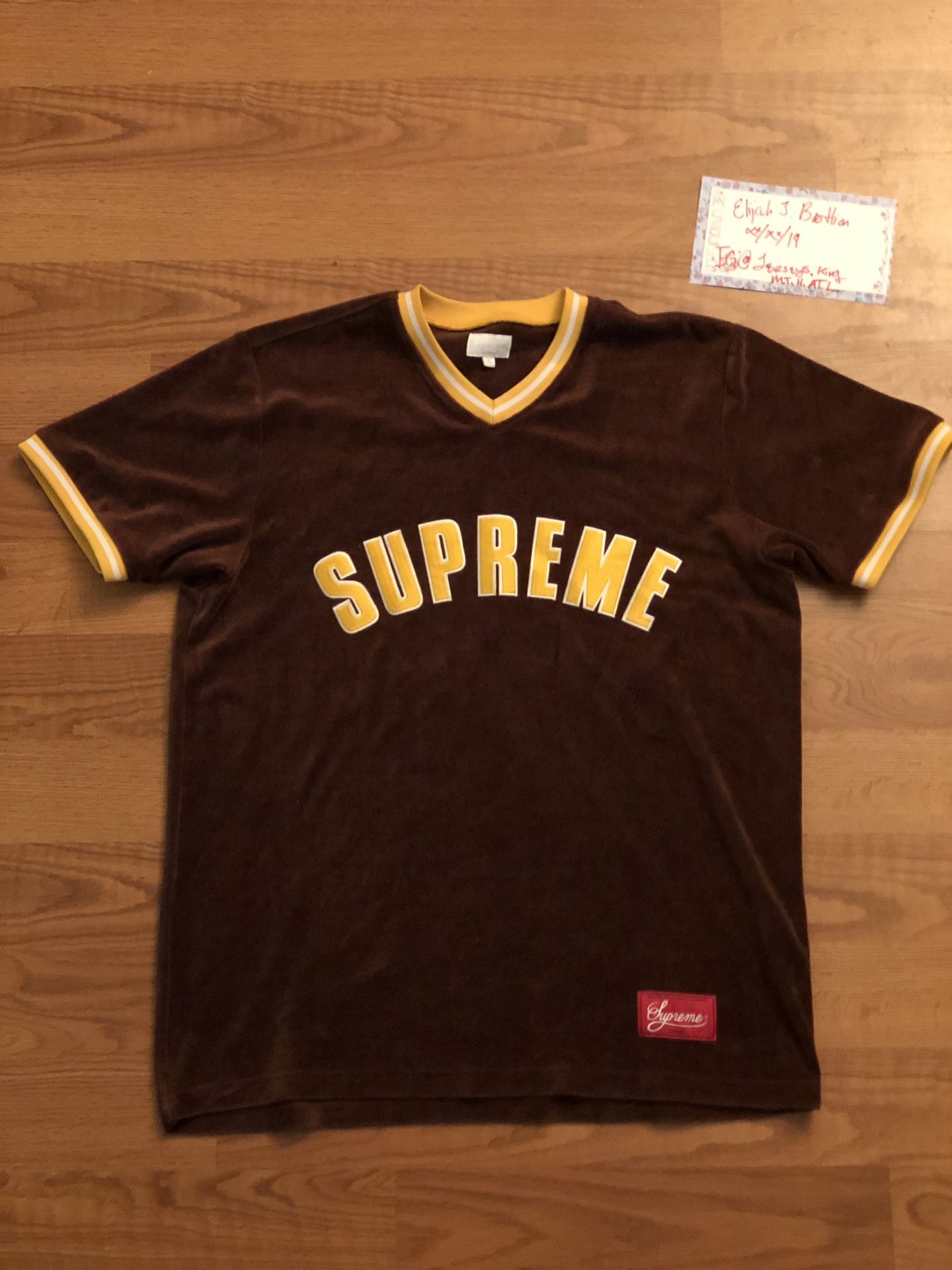 Supreme velour baseball jersey.