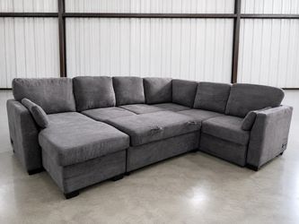 Gray Fabric Sleeper Sectional Sofa with Storage