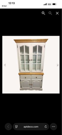 White Wood China Cabinet with Glass Doors
