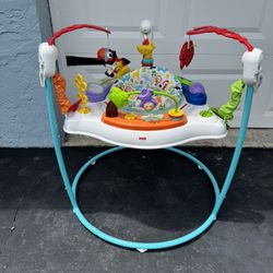 Fisher-Price Baby Bouncer Animal Activity Jumperoo Musical Play Center with Lights Sounds & Developmental Toys   Color Animal Activity-Blue Material P