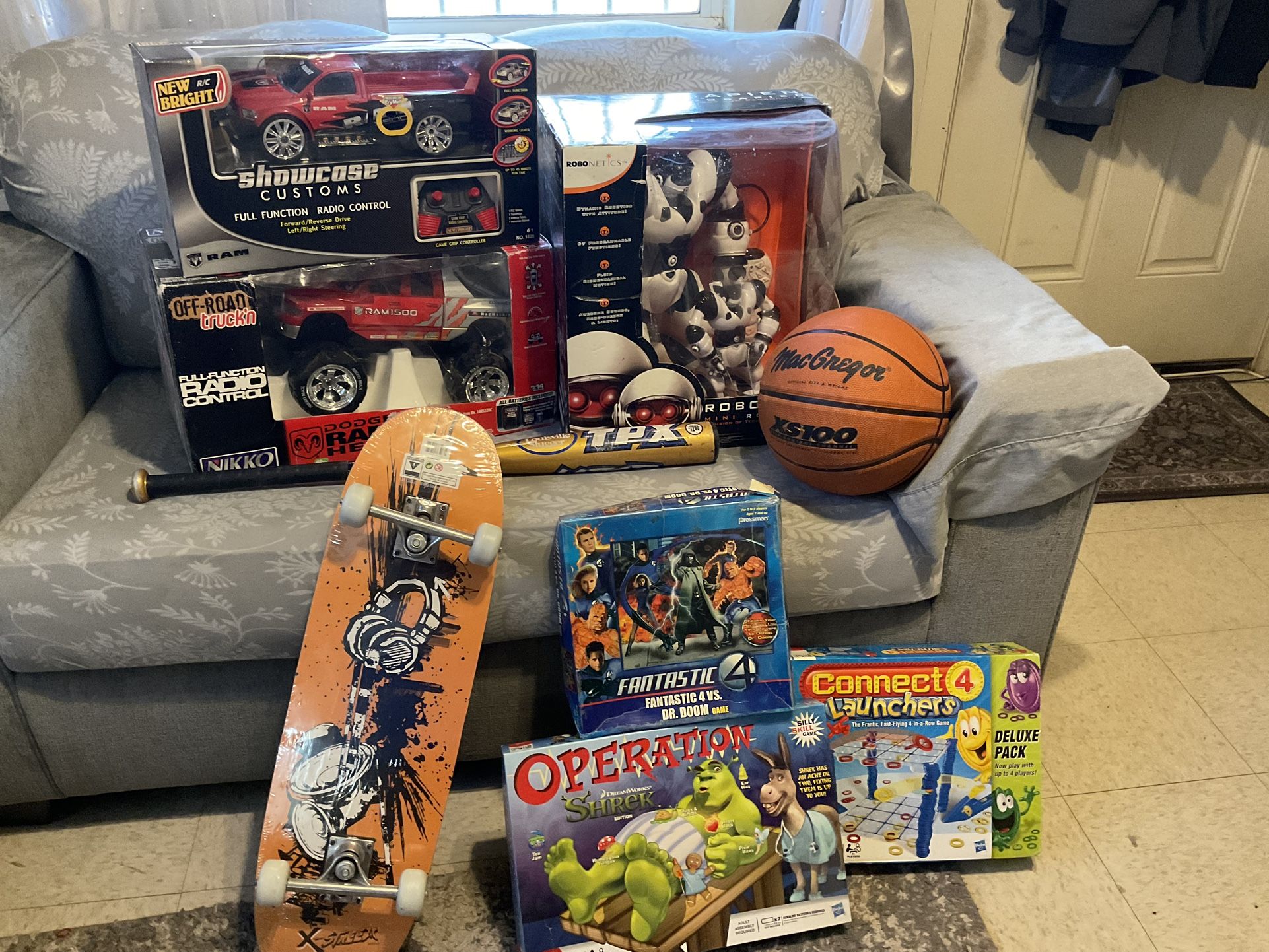 Toys-Remote Control Dodge Ram 1 Large, 1 Small, , New Skateboard, Operation -Shrek, Connect 4 Launchers.