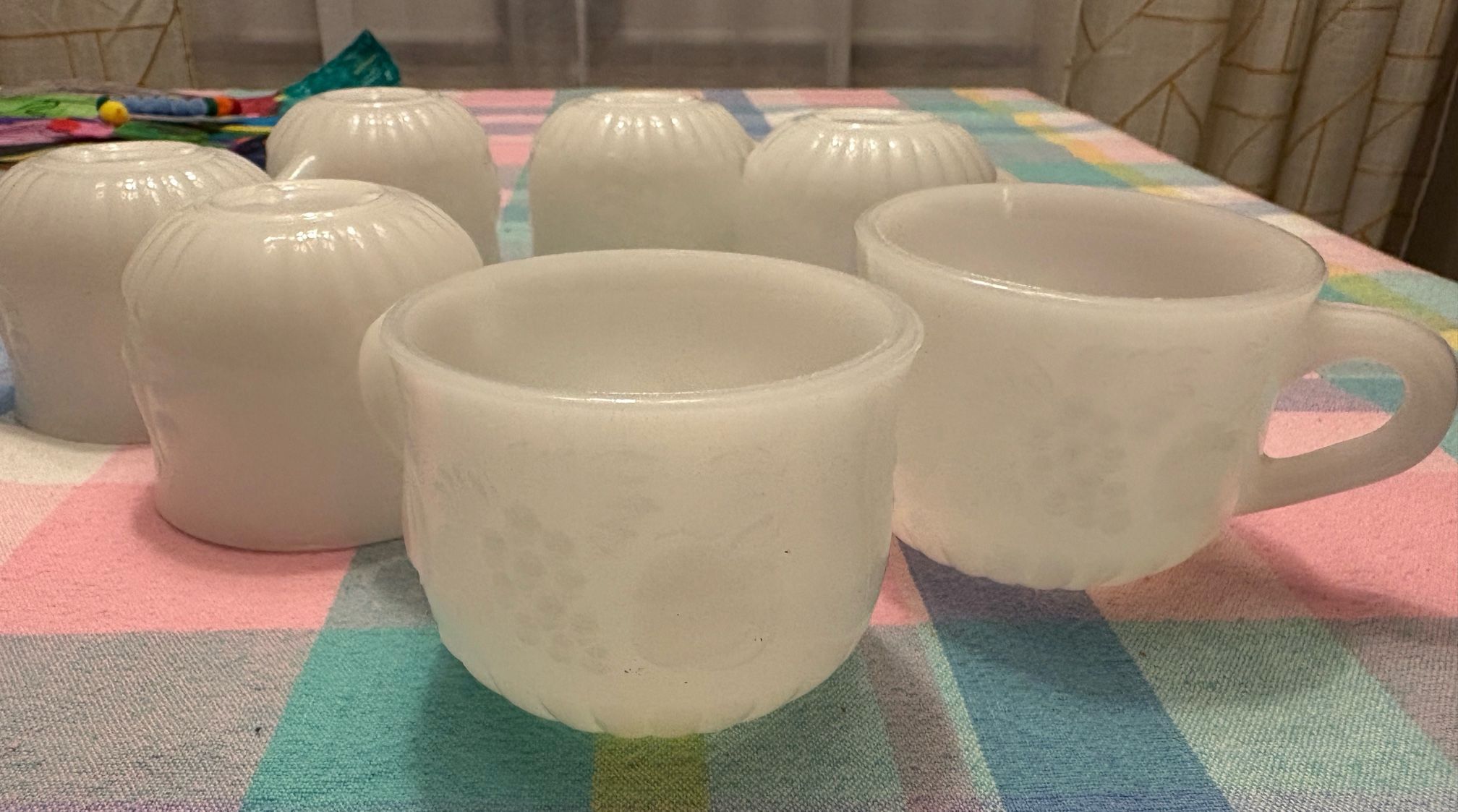 Seven Milk Glass Small Cups