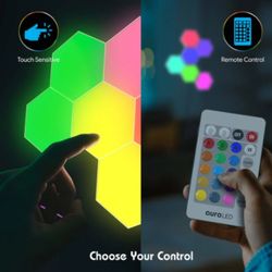 Aura LED Hex Glow Peel & Stick Battery Operated Remote Controled Light (6-Pack)