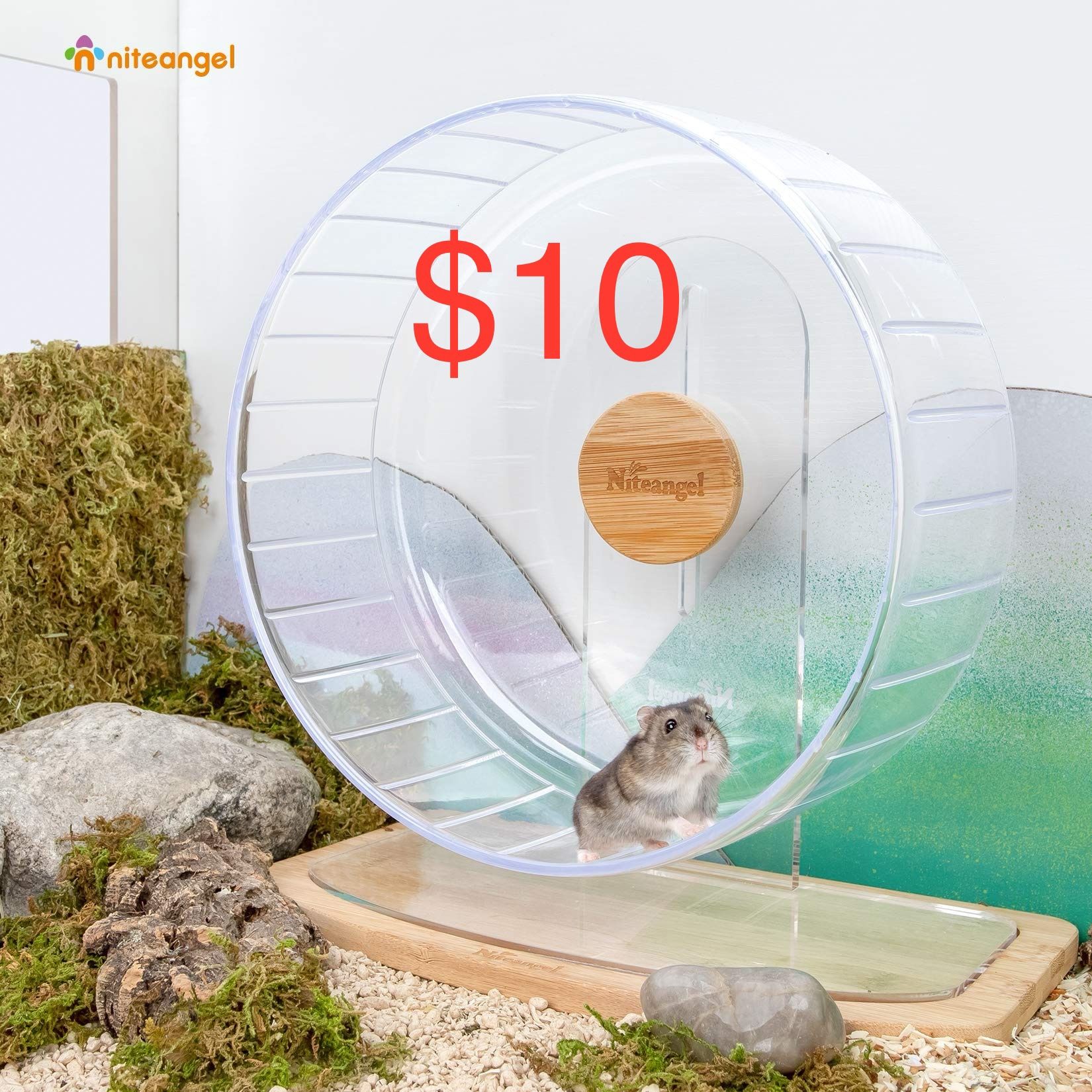 Niteangel Super Quiet Hamster Exercise Wheels: - Silent Spinning Hamster Running Wheels with Adjustable Stand for Hamsters, Gerbils, Mice or Other Sma