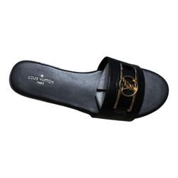 Black Leather Slide Sandals